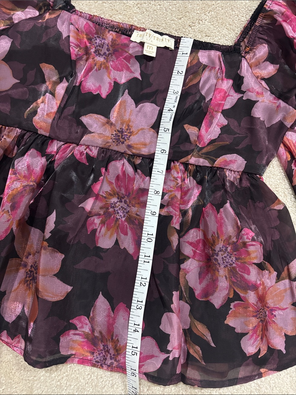 Floral Square-Neck Peplum Blouse in Pink - Picture 7 of 7